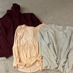 Zella Long Sleeve Tops - Burgundy, Peach, and Gray